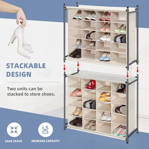 STORAGE MANIAC Stackable Shoe Cubby Organizer, Free Standing Shoe Cube Rack for Entryway, Bedroom, Apartment, Closet, 20-Cube Beige - color: Beige, size: 20-Cube