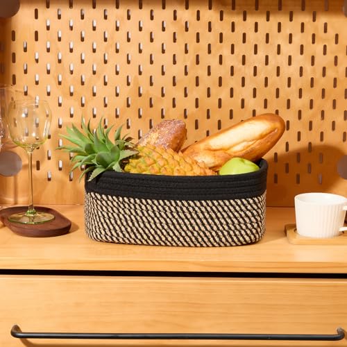 MiniArk Small Storage Baskets for Organizing | Closet Organizer Bins | Shelf Toy Basket | Woven Rope Baskets | Cube Decorative Box | Shallow Basket | 11.5x7.5x4.7” | 3 Packs Black Brown - color: Black/Brown, size: 3pcs-L11.5xW7.5xH4.7"