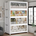 640QT Extra Large Stackable Storage Bins with Lid & Wheels & Doors, 160Gal Foldable Collapsible Closet Organizers, Plastic Cabinet Box Container Drawer for Home Kitchen Bedroom, 4Pack White - size: 160QT, style: 4Pack