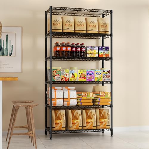 SINGAYE Shelf Closet Wire Shelving：Adjustable Metal Unit for Laundry Room Organization Bathroom Kitchen Home Garage Storage Pantry Rack Shelves - color: Black, size: 6Tier-14"Dx36"Wx72"H