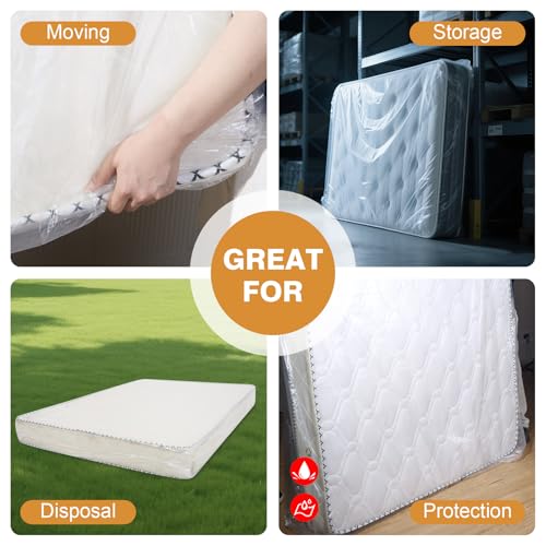 2 Pack Heavy-Duty 4 Mil King/Cal King Mattress Bag for Moving and Storage, Clear Plastic Mattress Cover, Fits Up to 20” Thick - size: King/Cal King,2 Pack, style: Heavy-Duty Protection (4 Mil Thick)