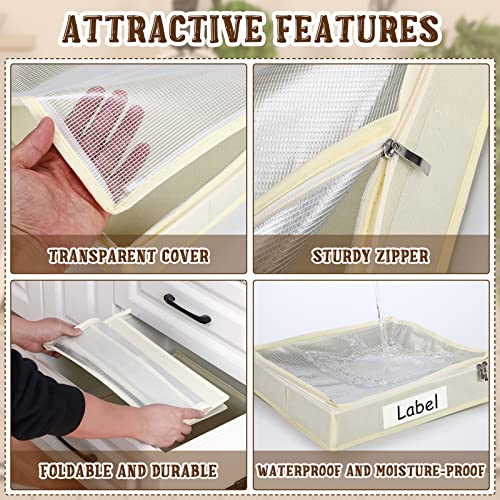 Panelee 6 Pcs 14 x 12 x 3 Inch Sweater Storage Bags Easy Gliding Zippered Sweater Package Organizer Closets Under The Bed Zippered Storage Bags with Label Pocket to Avoid Dust Dirt(Beige) - color: Beige