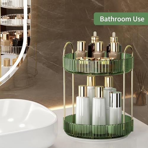 YCIA&DONE 360 Rotating Makeup Organizer and Storage for Vanity Countertop 2 Tiers, High Capacity Cosmetic Skincare Perfume Organizers for Dresser Bathroom Lazy Susan (Vintage Green) - color: Vintage Green, size: 9" (2 Tiers)