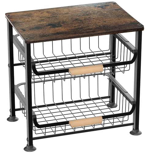 NiuYichee 3-layer Kitchen Fruit Storage Basket Snack Rack, Countertop & Desktop Pull-out Metal Basket with Handle, Organizers - color: Black 3-layer Rack