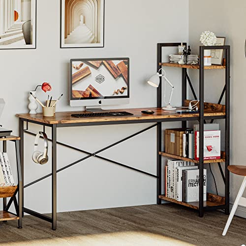 IRONCK Computer Desk 47" with Power Outlet and Storage Shelves, Study Writing Table with USB Ports Charging Station, PC Desk Workstation for Home Office, Rustic Brown - color: Rustic Brown, size: 47 inches