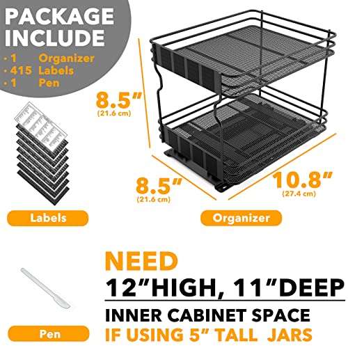 SpaceAid Pull Out Spice Rack Organizer for Cabinet, Heavy Duty Slide Out Seasoning Kitchen Organizer, Cabinet Organizer, with Labels, 8.5" W x10.75 D x8.5 H, 1 Drawer 2-Tier - style: 8.5" W, 2-Tier