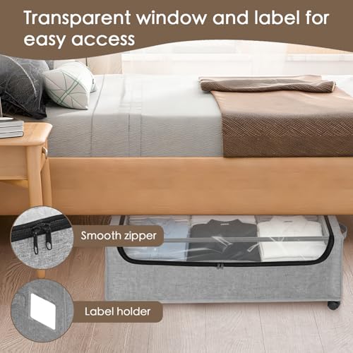 Under Bed Storage with Wheels, 2-Pack Under the Bed Storage Containers with Clear Lids & Label, Underbed Storage Bins, XXXL 85L 11 inches Rolling Metal Drawer for Clothes, Shoes, Toys, Books - Gray - color: grey, size: 11 inch-height