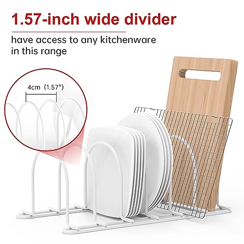 JAQ Plate Rack for Cabinet, 10.5" Vertical Dish Organizer for Plates, Pot Lids, Cutting Boards & Baking Sheets, Metal Kitchen Cabinet Organizer for Pantry Countertop (2-Pack, White) - color: White /2 Pack