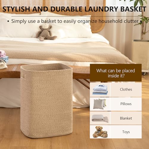 OIAHOMY Laundry Hamper, Rectangle Cotton Laundry Basket with Handles, Large Blanket Basket for Living room, Woven Decorative Storage for Toys,Clothes,Pillows-16x13x22in-Brown variegated - color: Brown variegated