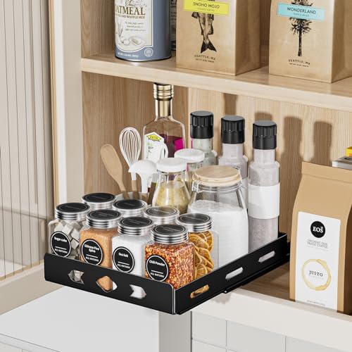 BOIVSHI Pull Out Spice Rack, Heavy Duty Spice Rack Organizer, 1 Tier Spice Organization for Cabinet, Vertical Spice Rack for Kitchen, Cabinet, Pantry (8.4''Wx10.5''Dx2.8''H, Metal Black) - size: 8.4''Wx10.5''Dx2.8''H,1 Tier