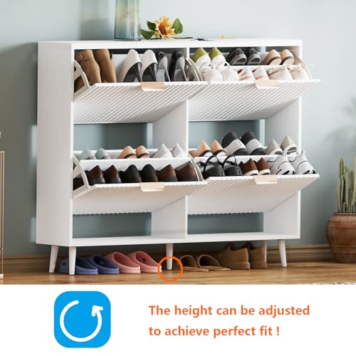 Shoe Cabinet Storage,Modern Freestanding Organizer with 4 Flip Drawers,Narrow Shoe Rack Cabinet for Entryway,White - color: White, size: 4-Drawers