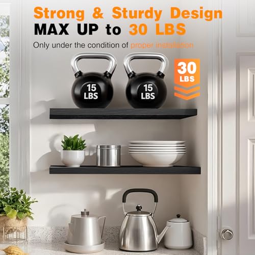 BAYKA Floating Shelves, 48 inches Long Heavy Duty Wall Mounted Rustic Wood Shelves for Bathroom, Bedroom, Living Room, Kitchen, Office, Hanging Shelf for Books/Storage/Decor(Black,Set of 2) - color: A. Black - Universal Classic Style, size: 48inches