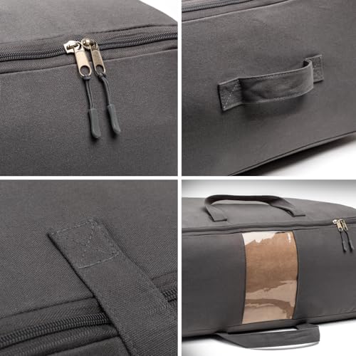 Soft Canvas Storage Bags with Zipper. Thick Breathable, 1pc King/Queen Comforter Organizer. Four Carrying Handles and Window. Large 25x19x9in Bag for Sheets Blankets Bedding Pillows, Clothes (Grey) - color: Grey, size: 1 Pack