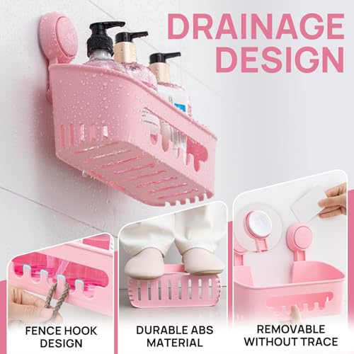 LEVERLOC Shower Caddy Suction Cup, Shower Organizer Removable Bathroom Shelf, Storage Suction Powerful Max Hold 22lbs Bathroom Caddy Waterproof Holder, Blue - color: pink, size: 1 x Medium