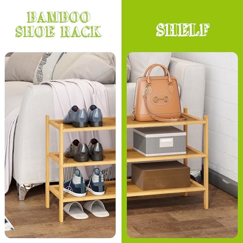 BMOSU 3-Tier Bamboo Shoe Rack Premium Stackable Shoe Shelf Storage Organizer for Hallway Closet Living Room Entryway Organizer(Natural) - color: Natural, size: 3-Tier（27*11*18.3inches）