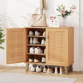 Giantex Shoe Cabinet with Doors, 4-Tier Farmhouse Shoe Rack Cabinet with 3 Adjustable Shelves, Freestanding Wood Shoe Storage Cabinet for Entryway, Closet, Hallway, Living Room