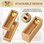 Kigley 8 Pieces Bamboo Drawer Organizer Kitchen Utensils Wooden Utensil Stackable Wooden Storage Box Bamboo Silverware Tray for Drawer(9 x 3 x 2 Inch,Wood) - size: 9 x 3 x 2 Inch