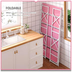 4NM Extra Wide 5 Tiers No Assembly Book Shelves, 51.2" H Folding Bookshelf Bookcase Open Industrial Foldable Shelves for Bedroom, Living Room, Home Office - Pink White - color: Pink White, size: Wide XX 5-Tier