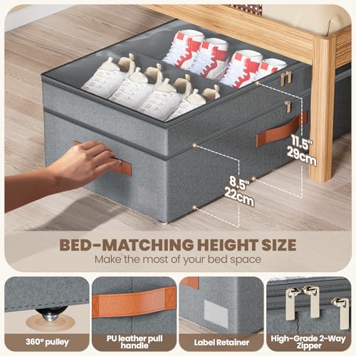 Dayacoco Under Bed Storage with Wheels, 2Pack 71L Under the Bed Storage Containers, Adjustable Underbed Drawer with Lids, Underbed storage Rolling Bin for Shoes, Clothes, Blankets, Grey - size: 8.5-11.5 inch height-grey