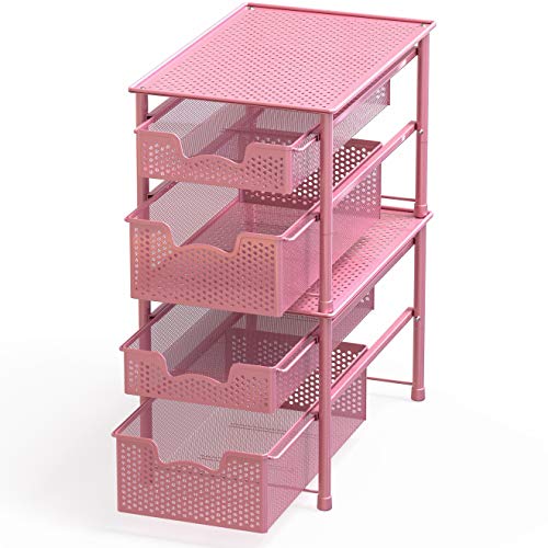Simple Houseware Stackable 2 Tier Sliding Basket Organizer Drawer, Pink - color: Pink, size: 2-Tier