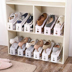 HYGRAD BUILT TO SURVIVE Shoe Slots Pack Of 12 Space-Saving Adjustable Shoe Storage Organiser with 3-Level Height, Non-Slip Shelf Holder, Plastic (White) - color: White
