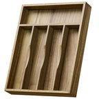 Kiasthome Acacia Wood Silverware Drawer Organizer, Kitchen Utensil Cutlery Drawer Organizer with Grooved Dividers, Flatware Organizer Silverware Tray Holder for Spoon, Fork, 11''x13.8'' (5 Slots) - size: 5 Slots