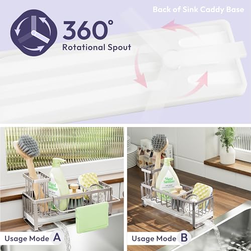 SWTYMIKI Sponge Holder for Kitchen Sink - Sink Caddy with Brush Holder Self-draining Sponge Caddy Organizer with Divider Stainless Steel Kitchen Accessories Storage for Countertop, Sand Nickel - color: Sand Nickel