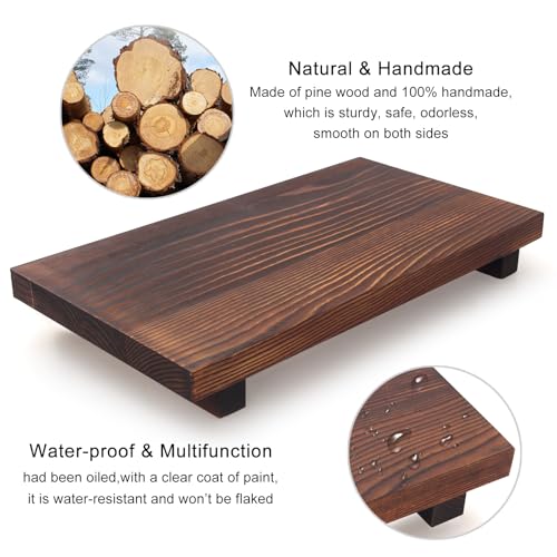 Farmhouse Bathroom Vanity Tray Wood Pedestal Stand Kitchen Countertop Trays Decorative Wooden Risers Dish Soap Dispenser Holder for Kitchen Counter Decor Modern Bathroom Sink Organizer Accessories - color: Brown, size: 12" x 7" x 1.6"