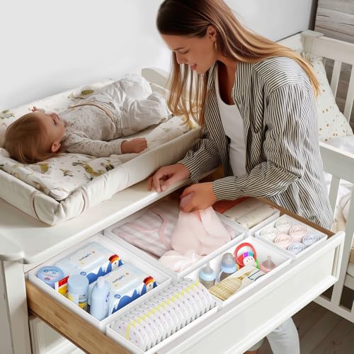 DIMJ Drawer Organizer Clothes - 20 Pack Closet Drawer Organizer Bins for Baby Clothes Storage, Fabric Dresser Organizer for Nursery Bedroom, Foldable Small Drawer Dividers for Underwear Socks - color: White, size: 20 Pack