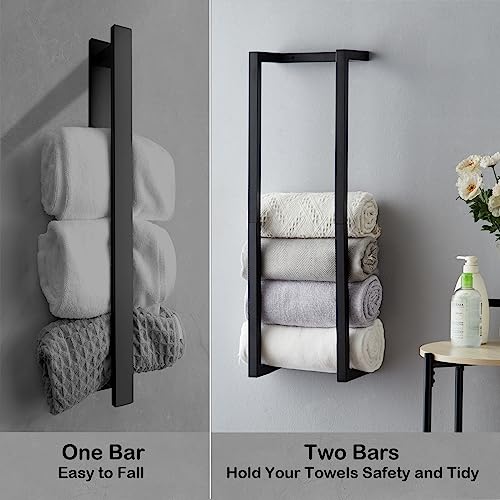 Towel Rack for Rolled Towels, Towel Rack for Bathroom,Wall Mounted Metal Bathroom Organizer, Bath Towel Holder Wall for Modern Small Space Bathroom Towel Storage (Black) - color: Black