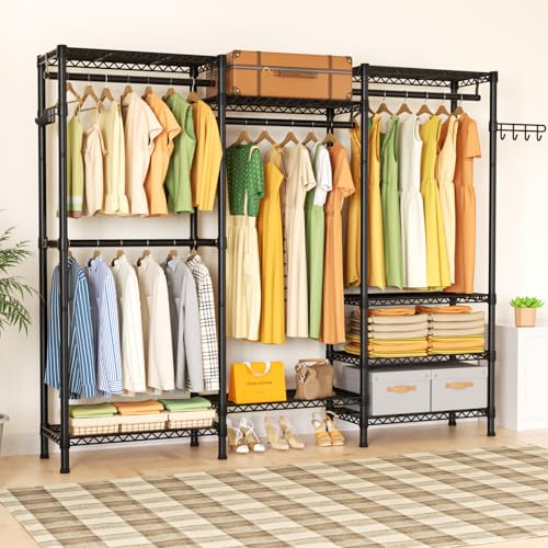 Golpart Heavy Duty Garment Rack Clothes Rack,Large Metal Closet Organizer System Storage Wardrobe,Freestanding Clothing Rack with 8 Adjustable Wire Shelves&4 Hang Rods,MaxLoad 800lbs - color: Black, size: 15.75"D x 56.6"W x 76.8"H