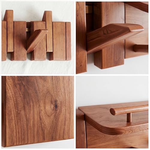 Mid Century Modern Walnut Foldable Entryway Wall Coat Hanger Hook with Shelf,Heavy Duty Wooden Piano Hidden Towel Hooks for Bathroom,Wall Rack for Purse&Key&Mail,Home Decor (Walnut, 9 Hooks) - color: Walnut, size: 9 Hooks