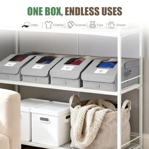 Hat Organizer for Baseball Caps, 2 Pack Stackable Hat Storage Boxes with Clear Window, Holds up to 28 Caps, Foldable Hat Organizer for Closet & Shelf, Grey