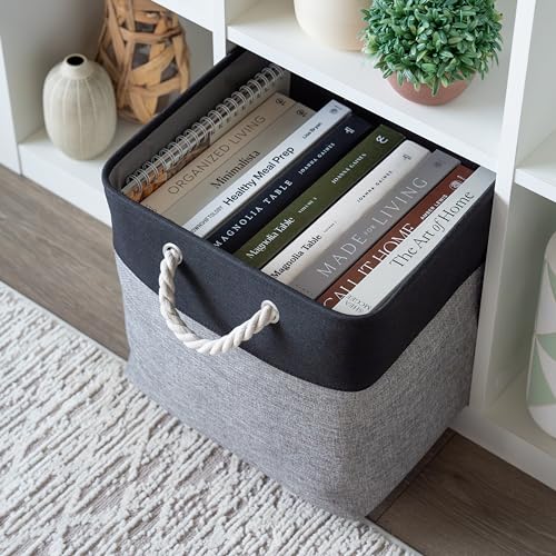 OrganiHaus 13x13 Cube Storage Bins 3 Pack, Foldable Cube Storage Organizer w/ Rope Handles, Collapsible Fabric Bins for Toys, Clothes & Closet Organization, Fabric Square Baskets - Gray/Black - color: Gray Base / Black, size: 3 pcs (13x13)