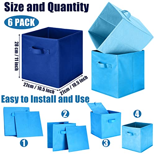 Karenhi 11 x 10. 5 x 10. 5 Blue Storage Cube, 6 Pack Fabric Cube Storage Bins Organizer Box, Collapsible Baskets with Handles Foldable Shelf for Cloth Toys Home Room Closet, Pack of 6 - color: Blue