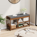Shoe Rack Bench with Cushion,2 Tiers Shoe Bench with Flip-Top Storage,Wood Shoe Rack for Entryway, Hallway, Bedroom, Front Door Entrance (Brown) - color: Brown