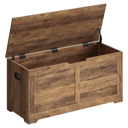 VASAGLE Storage Chest, Storage Bench with 2 Safety Hinges, Farmhouse Style, 15.7 x 39.4 x 18.3 Inches, for Entryway, Bedroom, Living Room, Honey Brown ULSB061K01 - color: Honey Brown, size: 39.4''W