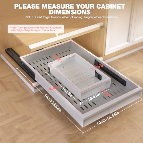 Seinloes 2 Pack Pull Out Cabinet Organizer With Raising Pad for Framed Cabinets,Expandable Width (11"-16") and Depth (17"-24"),3 Slide Rails Slide Out Drawers with Handle,No-Drill Roll Out Shelf,White - color: White, size: 11"-16"W x 17"-24"D(2Pack)