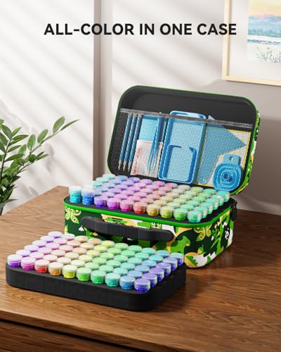 ARTDOT 120 Slots Storage Container for Diamond Art Kits for Adults,Portable Diamond Painting Storage Box with Accessories and Tools - color: Green, size: Large