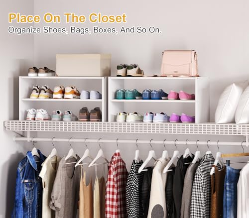 2 Pack 2 Tier Small White Shoe Rack For Closet, Stackable Shoe Shelf Organizer for 18 -24 Pairs of Shoes, Small Shoe Storage Organizer for Entryway, Hallway,Living Room, Bedroom, Size 28.5"* 11" * 13" - size: 2 Pack (28.5" Long)