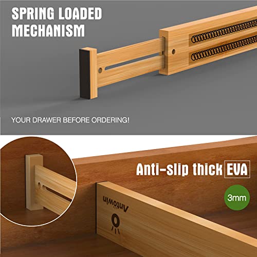 ANTOWIN Bamboo Drawer Dividers Organizers, Drawer Separators Splitter,17-22 inches Long Adjustable Spring-loaded Organizer for Large Utensil, Clothes, Tools Drawers(yellow) - color: yellow