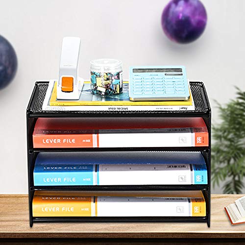 Samstar 2 Pack Paper Letter Tray, 3-Tier Desk File Organizer Paper Sorter Letter Shelf Rack, Mesh Made,Black - color: Pack of 2