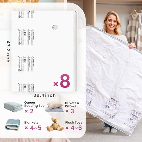 TAILI 8 Pack Vacuum Storage Bags, XXL Jumbo (47x39 Inch), Vacuum Sealed Bags for Comforter and Blankets, Bedding, Clothing, Giant Space Saver Bags for Huge Stuffed Toy - size: 8 XXL