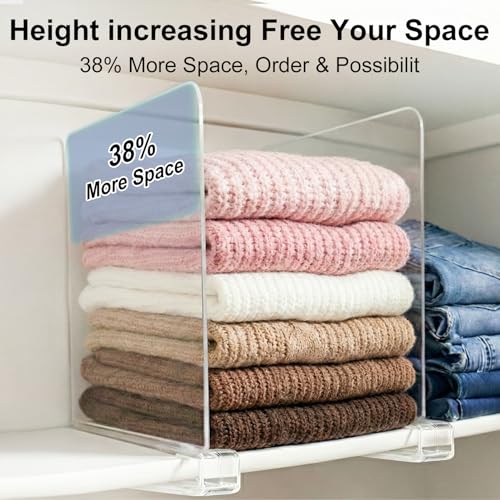 Purse Organizer for Closet Shelf Dividers: 11-inch Tall (Higher Version) Adjustable Clear Acrylic Bag Storage Organizer for Handbags, Sweaters, Towels, Jeans and Shoes on Wood Shelves 8-Pack - color: Clear:8-pack, size: Extra Tall: 11" Tall x 12" Deep