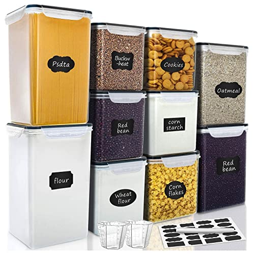 VERONES Large Tall Airtight Food Storage Containers, 10 PACK Plastic Airtight Kitchen & Pantry Organization, Ideal for Flour & Sugar Plastic Canisters with Labels - color: Black