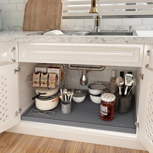 TigeJoy 40" x 19" Under Sink Mats for Kitchen Waterproof, Leak-Proof Silicone Mat Sink Protector and Cabinet Liner, Kitchen Essentials Organizer and Storage, Boot or Shoe Tray, Pet Feeding Mat - color: Dark Gray, size: 19"W x 40"L