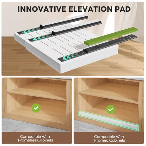 Seinloes 2 Pack Pull Out Cabinet Organizers 21" Deep With Raising Pad for Framed Cabinets, Expandable Width (15.2"-26.3") Slide Out Drawers Upgrade 3 Slide Rails, Roll Out Shelves Adhesive, White - color: White, size: 15.2"-26.3"Wide x 21"Deep(2 Pack)