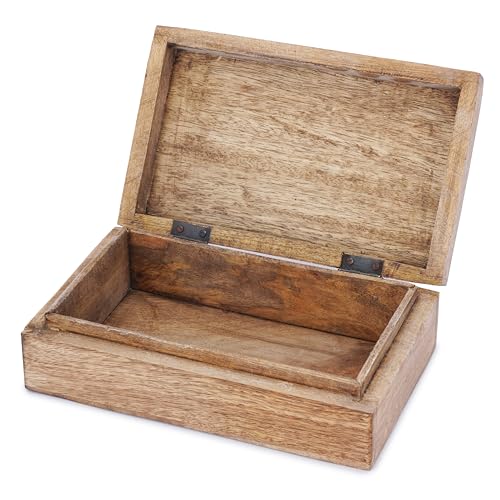Ajuny Mango Wood Jewelry Box – Hand-Carved Celtic Knot Keepsake/Memory Box, Decorative Trinket & Treasure Chest Organizer, Handmade Gift for Women & Men, Travel Friendly, 8x5 Inch - style: Center Flower Des