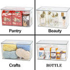 ZEXALOR Clear Plastic Storage Bin with Lid, Organizer for Pantry, Office, Bathroom, Kitchen, Snack, Tea Bag, Coffee Container (Large) - size: Large