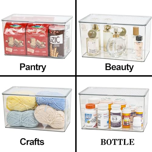 ZEXALOR Clear Plastic Storage Bin with Lid, Organizer for Pantry, Office, Bathroom, Kitchen, Snack, Tea Bag, Coffee Container (Large) - size: Large